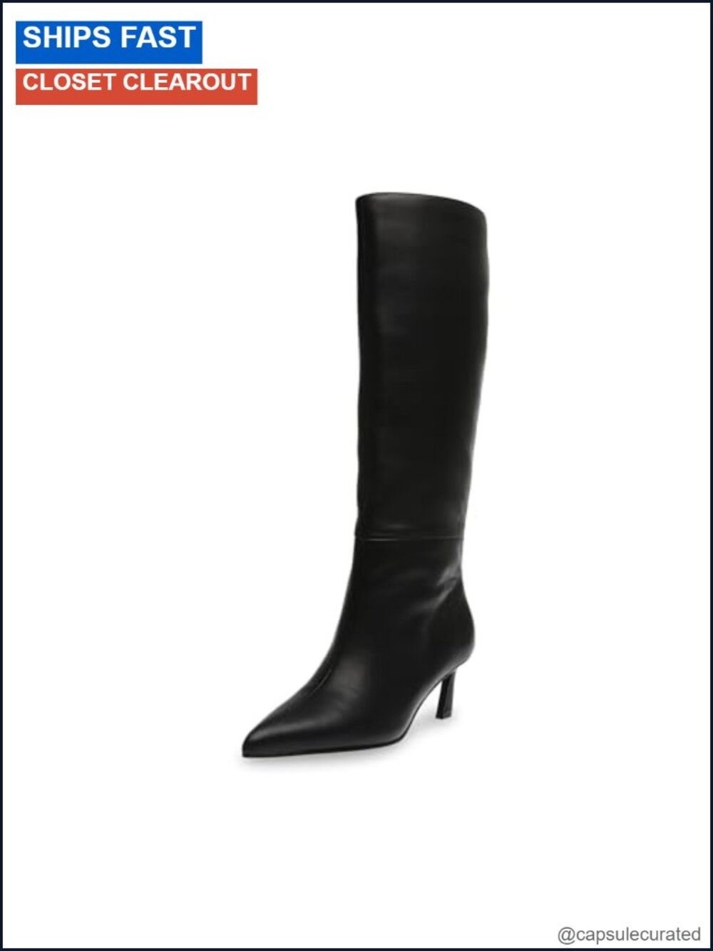 Pointed Toe Knee High Boot Kitten Heel Pull On Leather